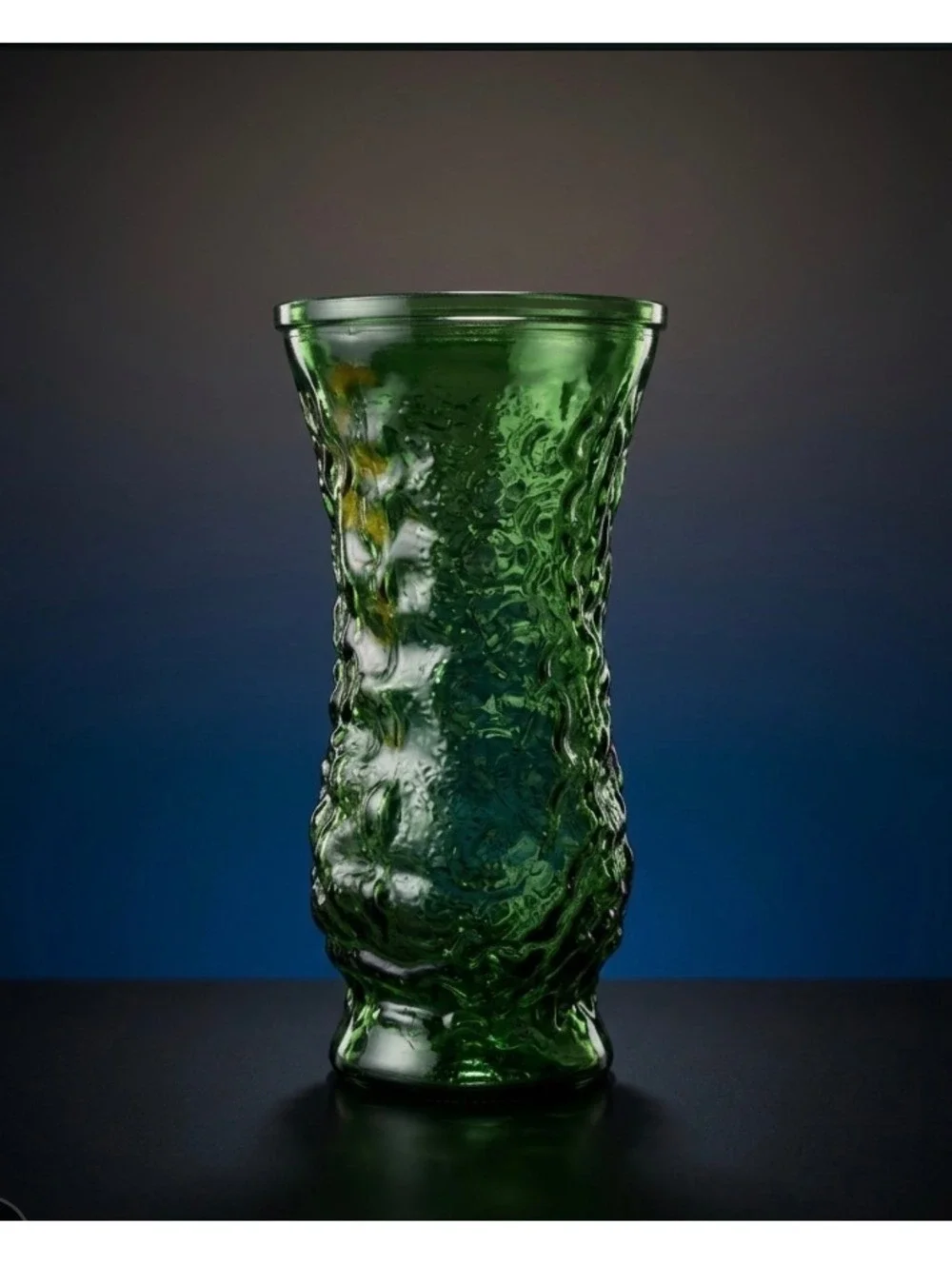 Vintage Hoosier Glass Emerald Green Bark Texture Vase 8.5